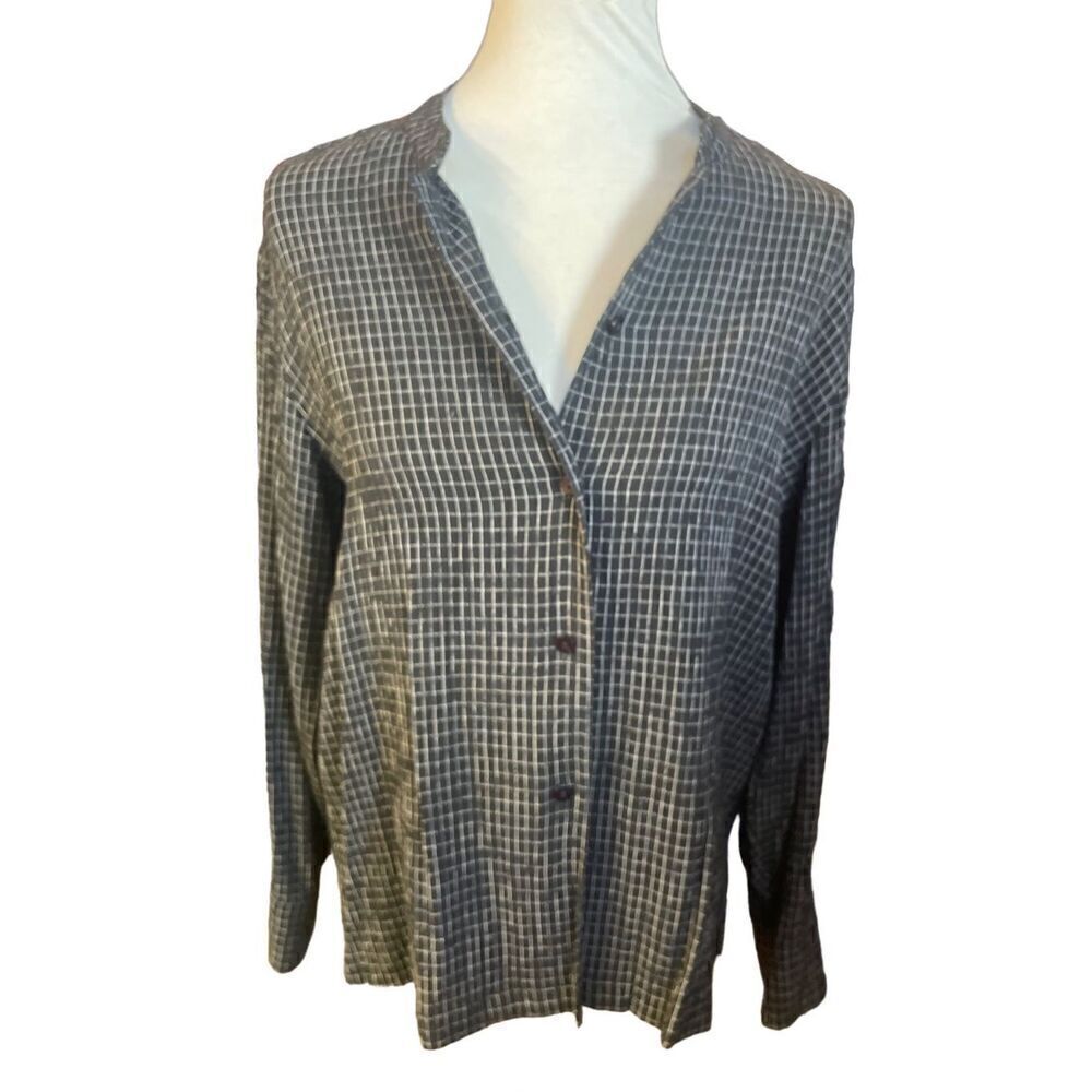 Liz Claiborne Women's Black & White Checkered Button-Down Long Sleeve Blouse/Sha - Picture 5 of 9